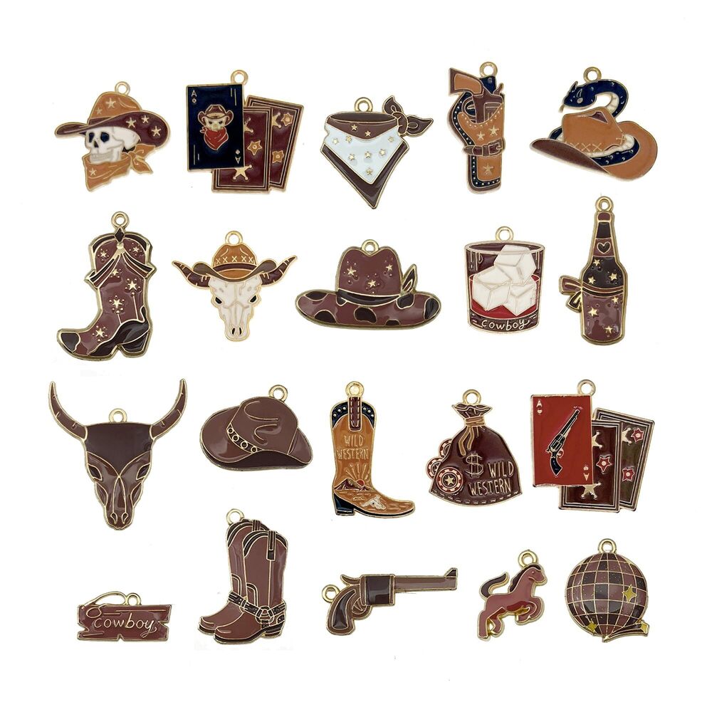 9610 40Pcs 20 Styles Western Enamel Charms - Alloy Cowboy Theme Pendants